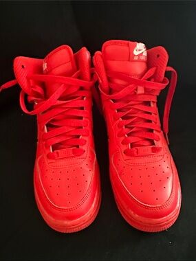 Nike Custom All Red Air Force 1s High-Top Sneakers
